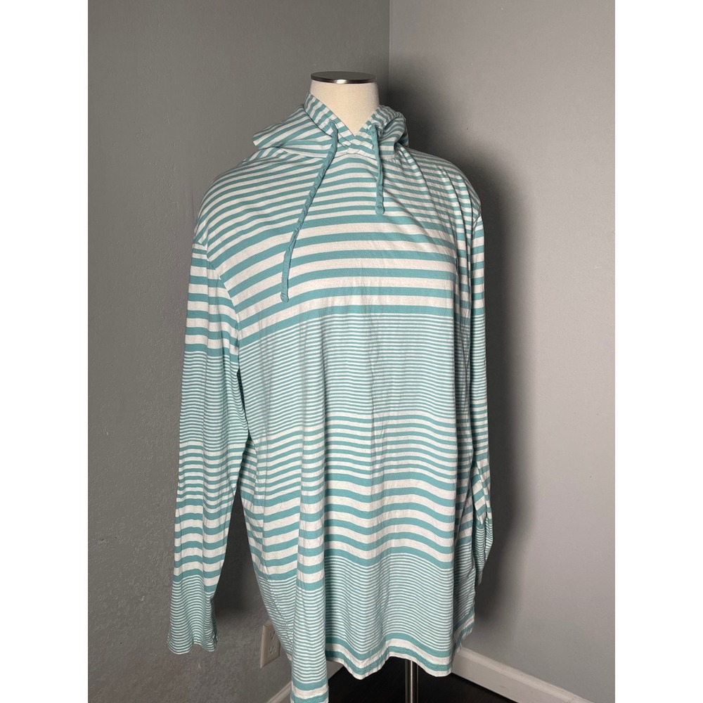 Polo Ralph Lauren XLT Teal White Striped Long Sleeve Hooded‎